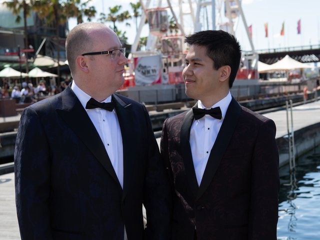 Rob and Minh standing at the docks