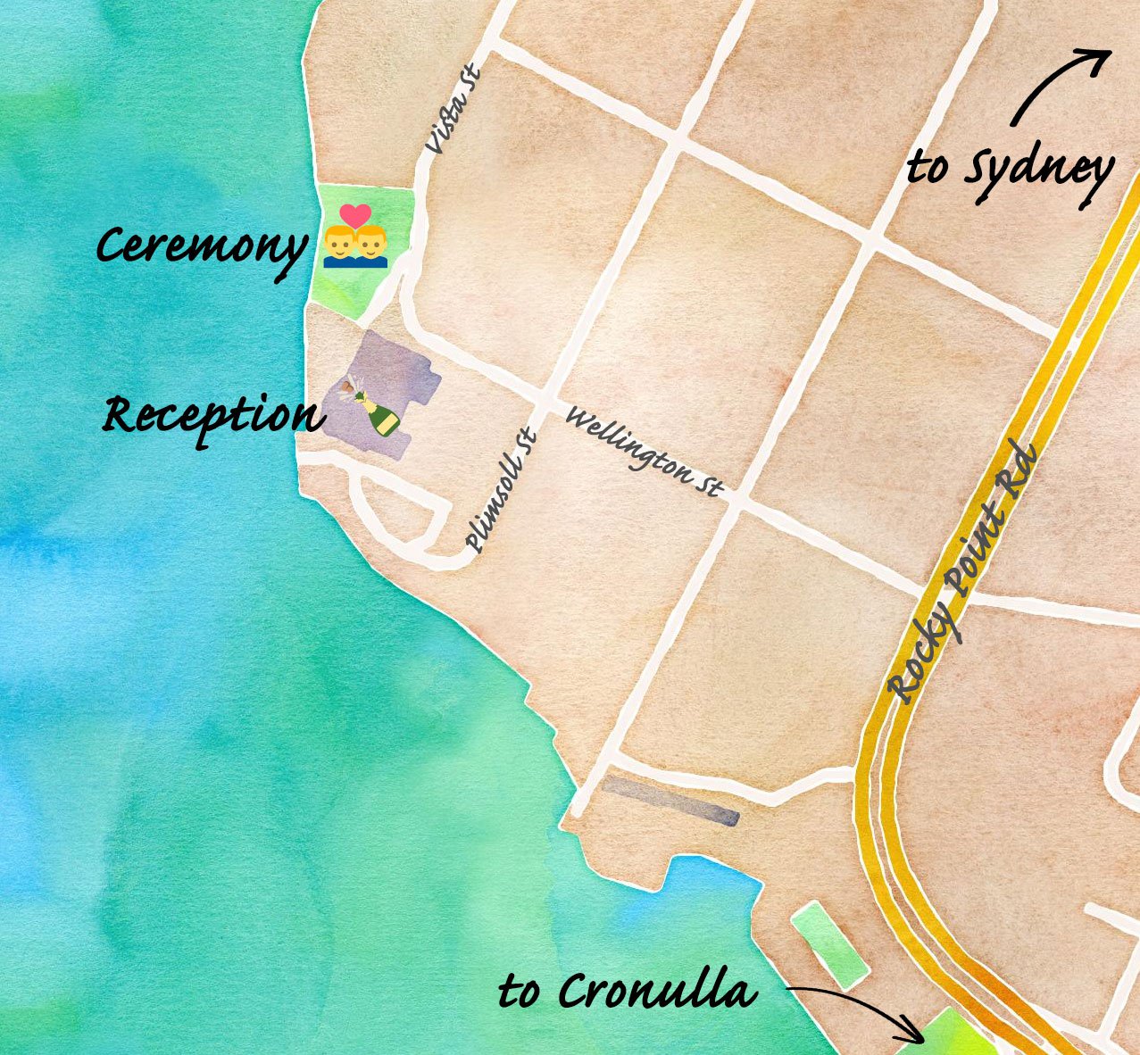 Map showing ceremony location, with reception to be held next to the park.